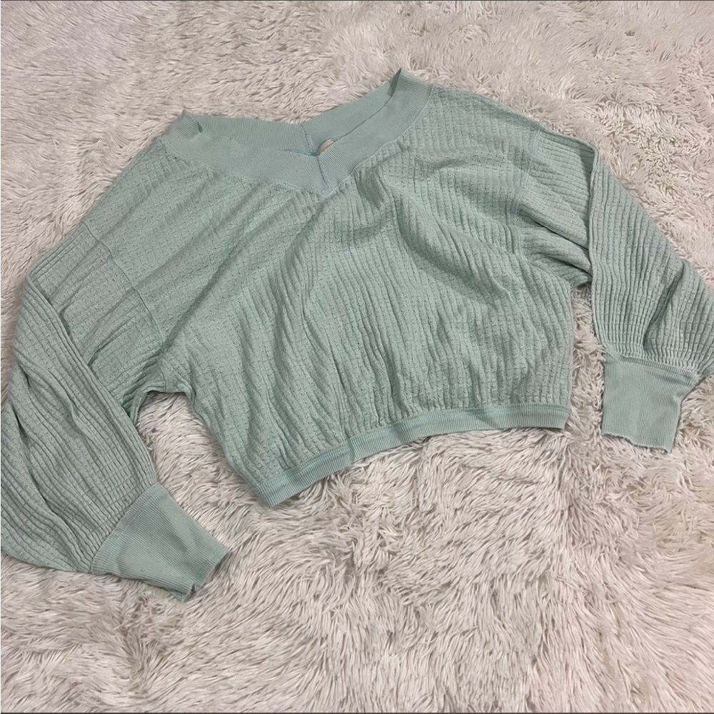 We the free mint green crop waffle knit Xs